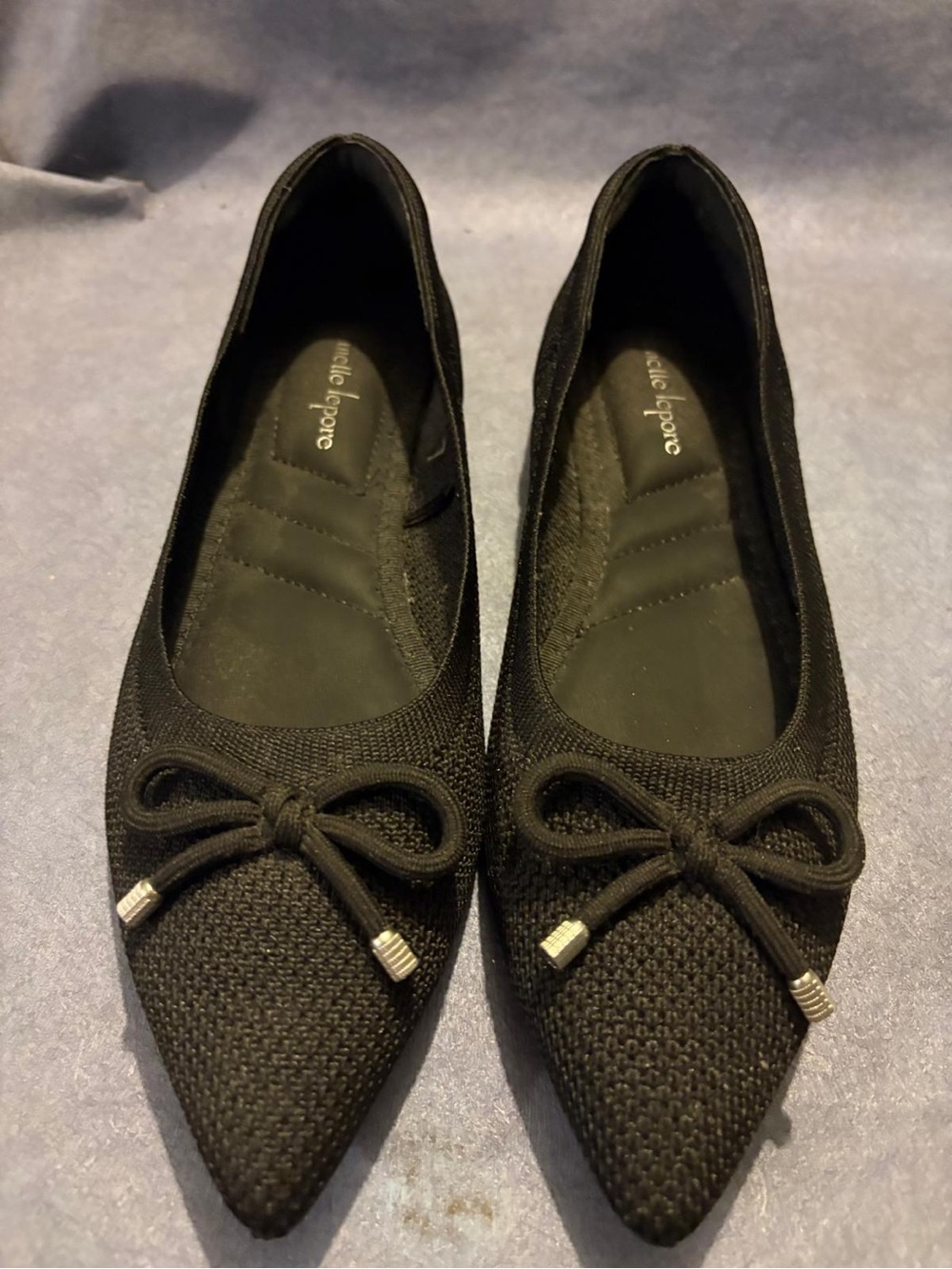 Nanette Lepore Black Pointed Knit Ballet Flats